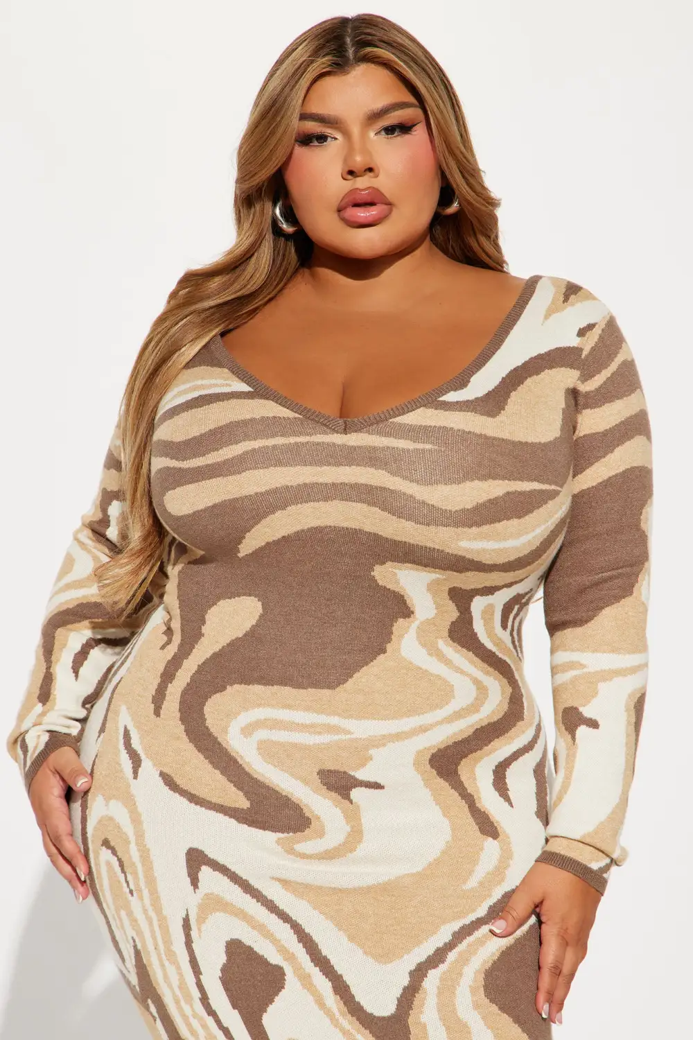 Shayla Sweater Midi Dress - Brown/combo