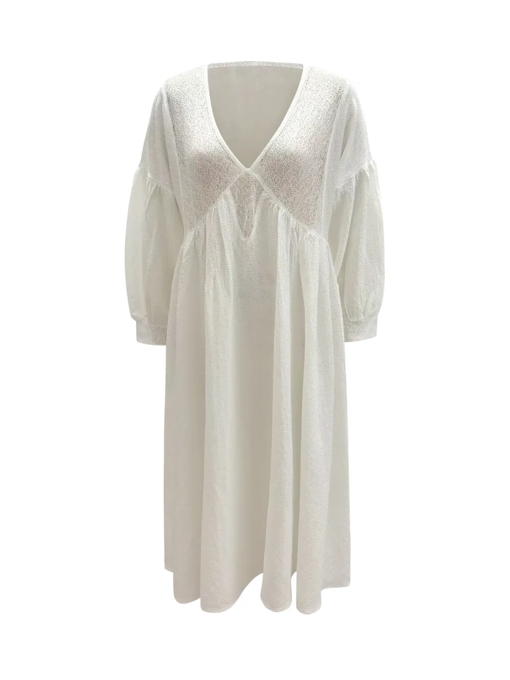 Women's Loose White Lace Patchwork Cotton Holiday Hollow Out Spring Dress