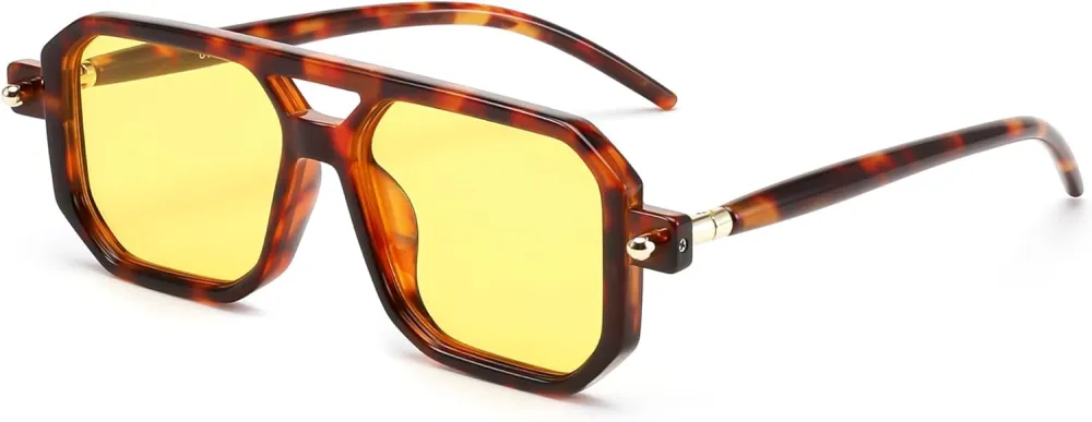FEISEDY Vintage Square 70s Flat Aviator Sunglasses Women Men Classic Retro Stylish Frame UV400 Sunglasses B2622