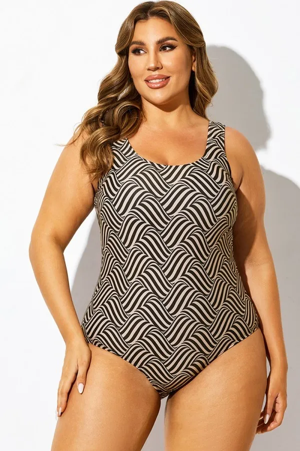 Striped Print Sport One Piece Swimsuit