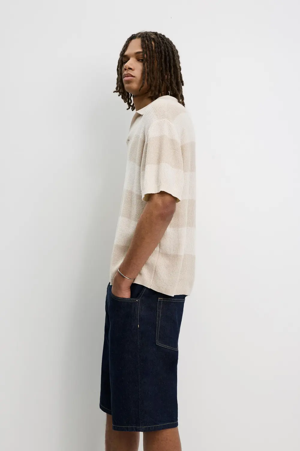 Textured striped polo shirt