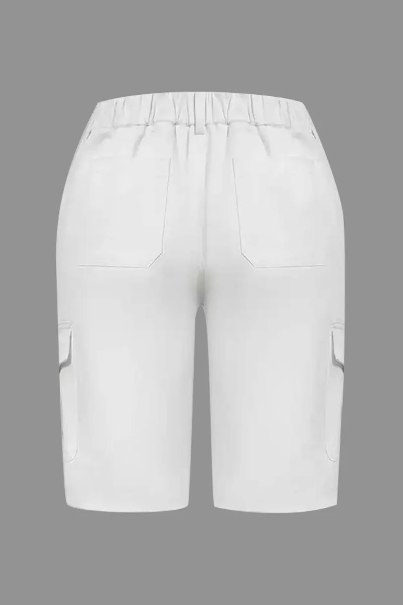 Solid Multi Pocket Mid Rise Bermuda Cargo Shorts