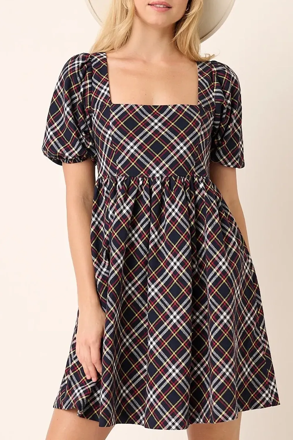 Retro All-Match Simple Slim  Plaid Dress
