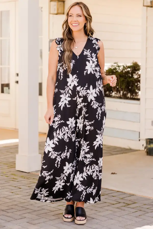 Lushly Blooming Jumpsuit, Black
