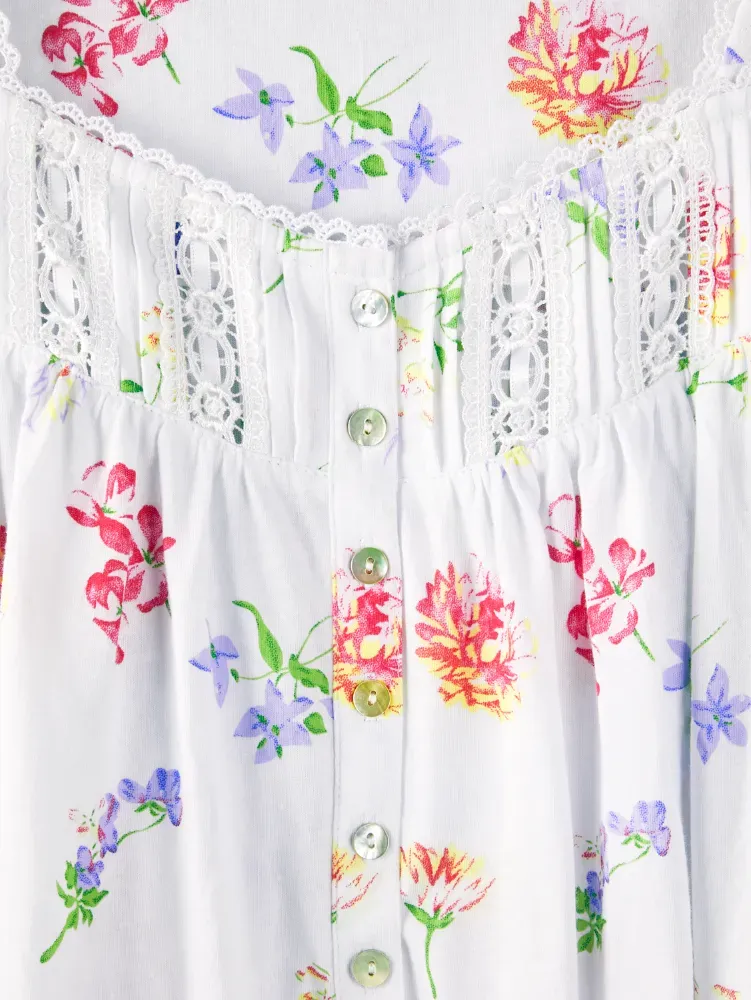 Lanz Tossed Floral Cotton Knit Short Nightgown