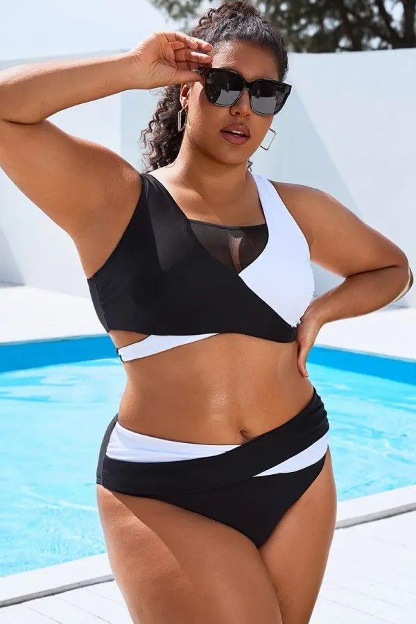 Colorblock Stylish Women Wrap Swimsuits Bikini Top