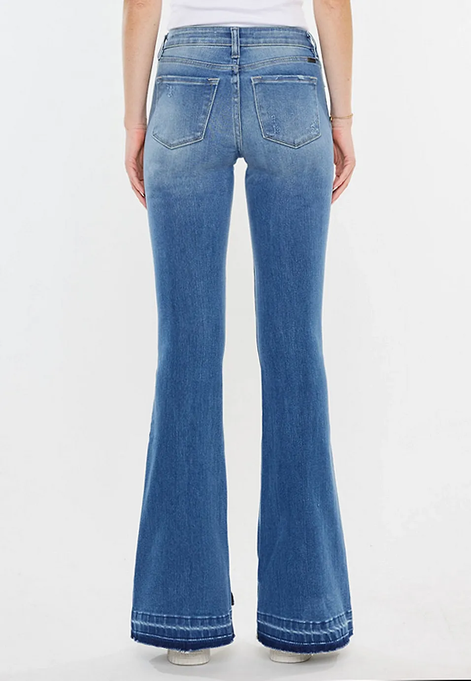 KanCan Mid Rise Buttonfly Split Hem Flare Jean