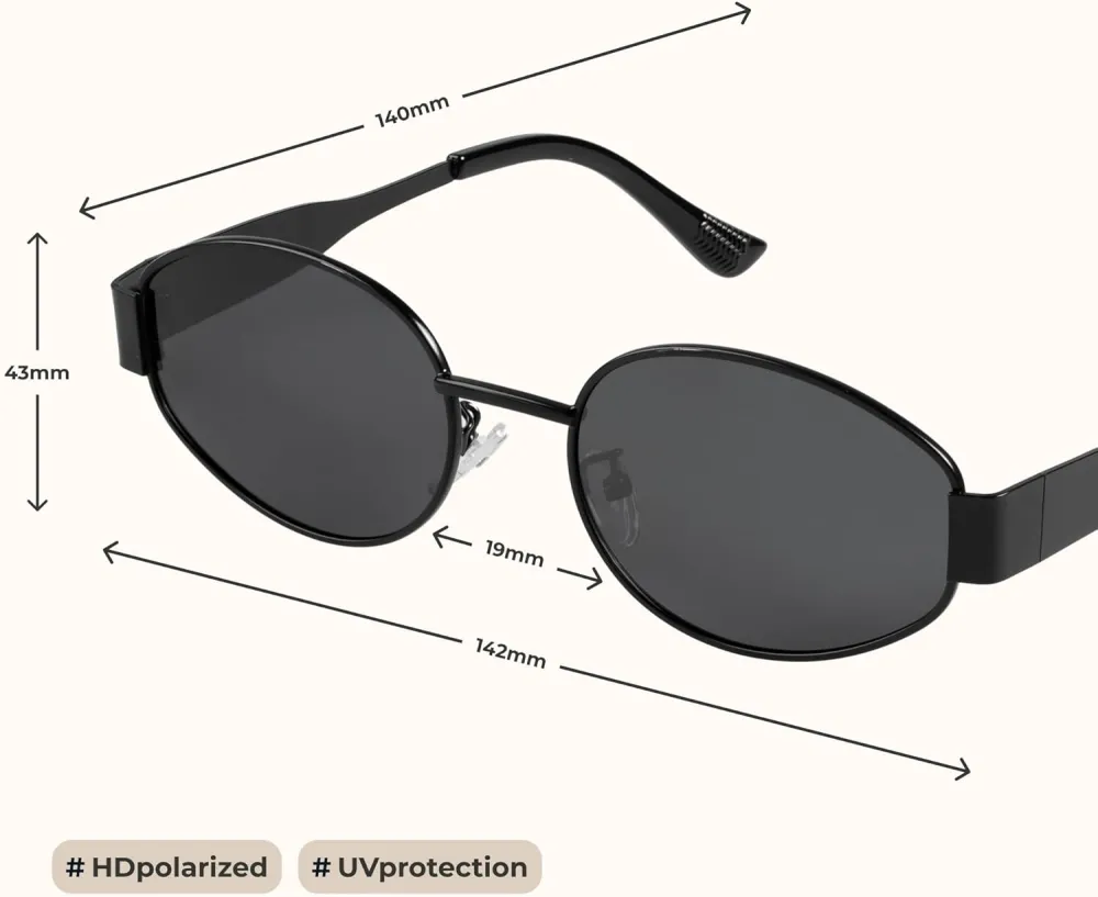 livho 2025 Trendy Oval Sunglasses - Stylish Polarized Shades for Everyday - Retro Metal Frames, Gold/Silver/Black