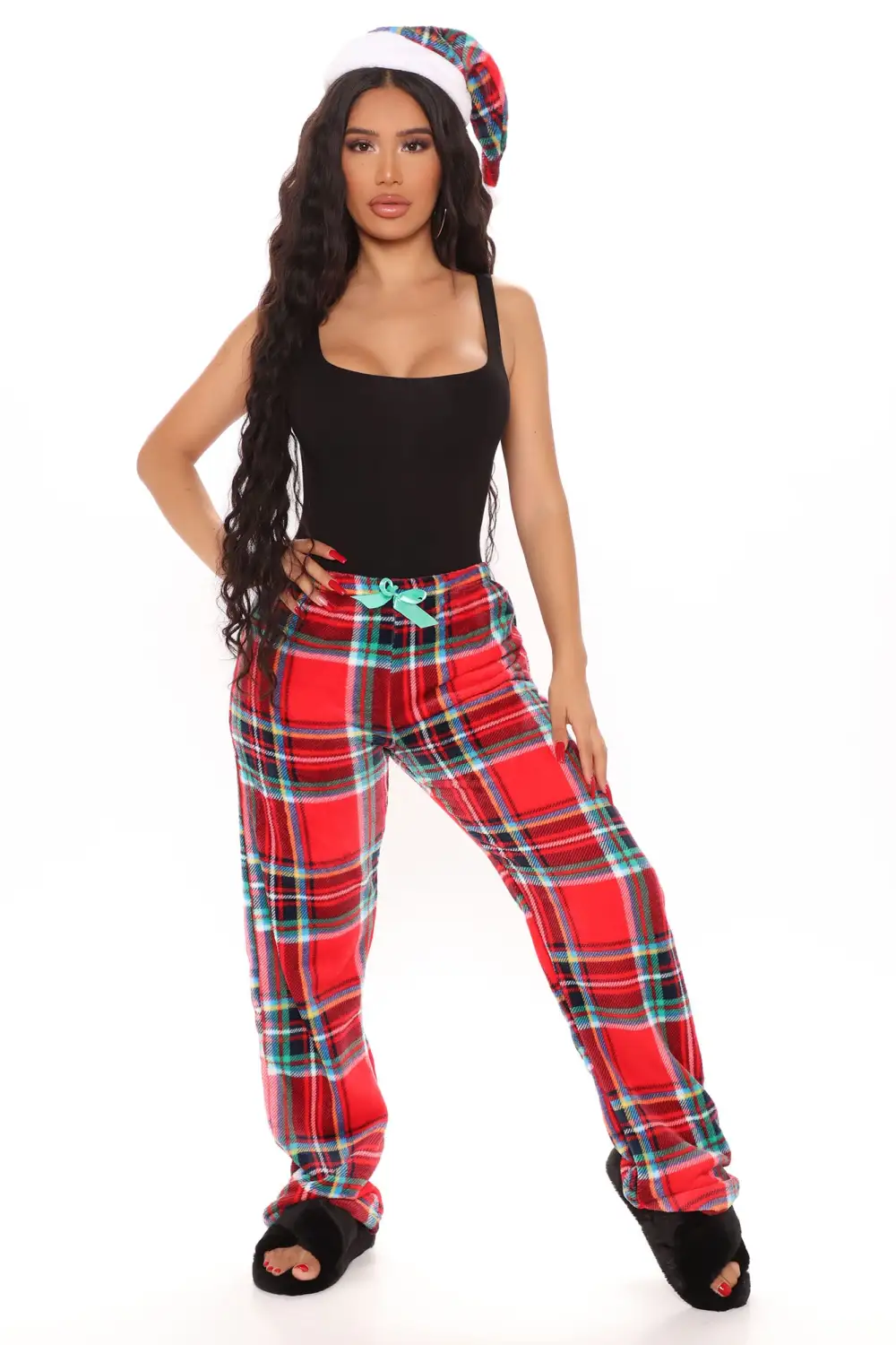 Snuggle Season Hat And Plush Pant Set - Red/combo