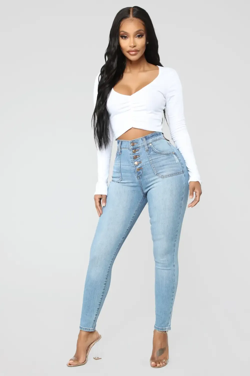 Nequita High Rise Skinny Jeans - Light Blue Wash