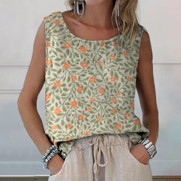 Floral Print Sleeveless Loose Tank Top
