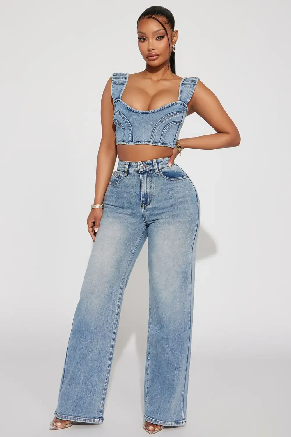Don't Chase Denim Pant Set - Medium Wash