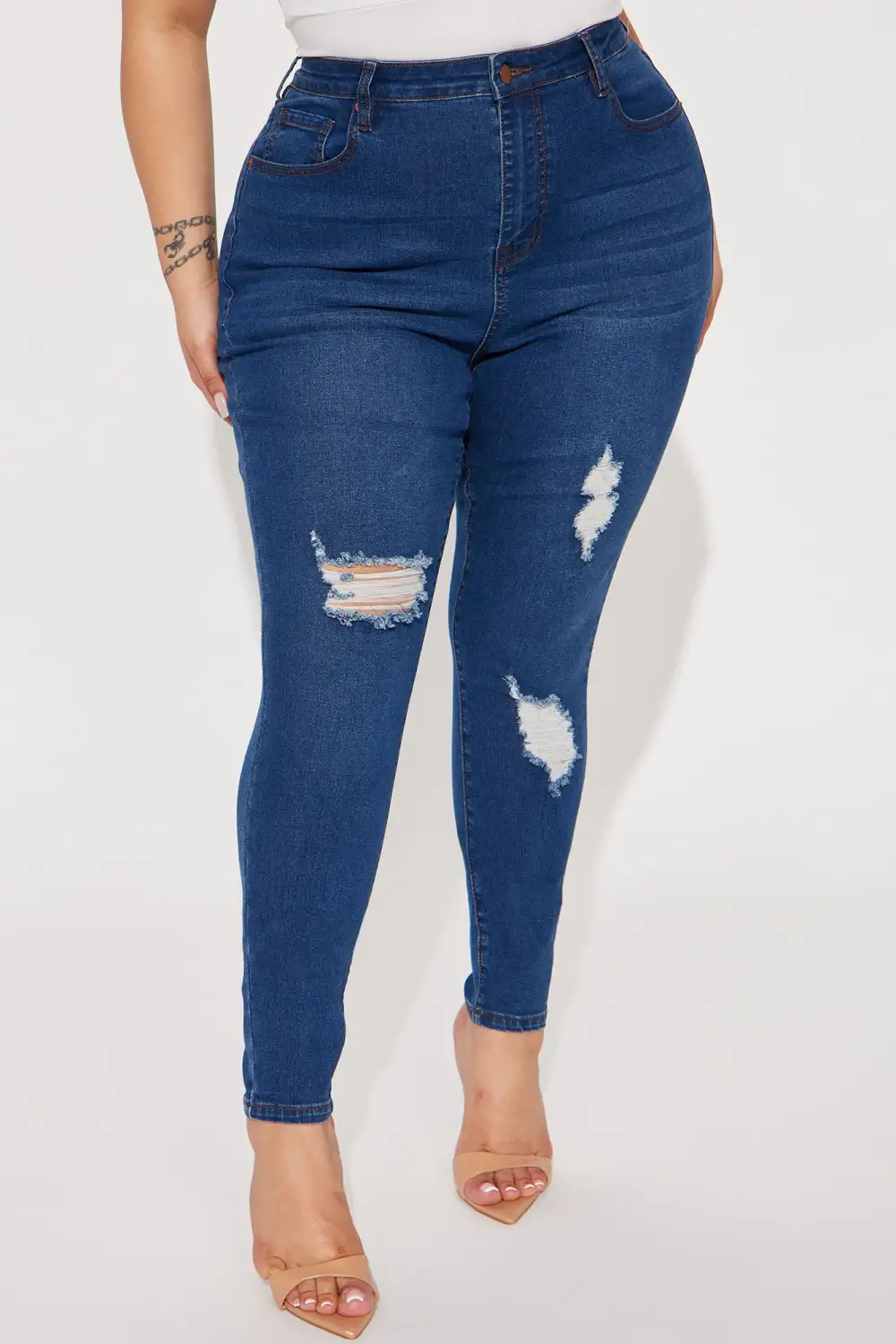 Khloe Ripped High Rise Stretch Skinny Jeans - Dark Wash