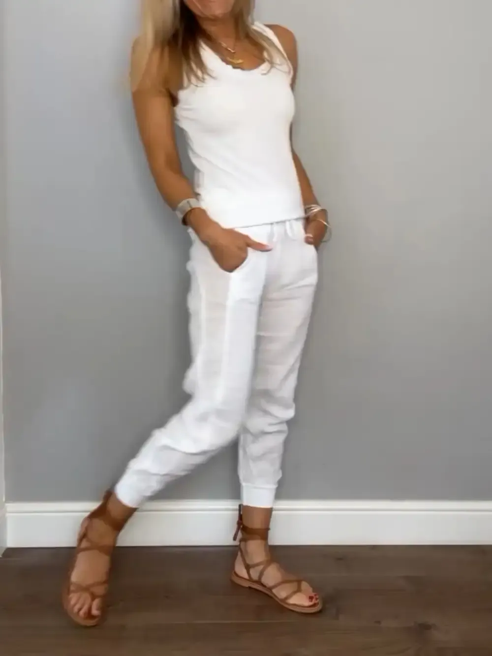 Women's Daliy Summer Cotton and Linen Casual Two-piece Set