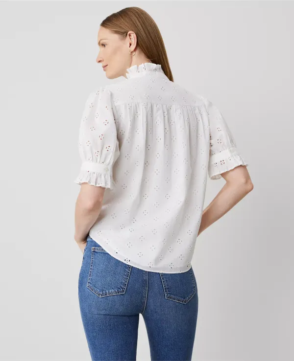 Eyelet Ruffle Collar Blouse