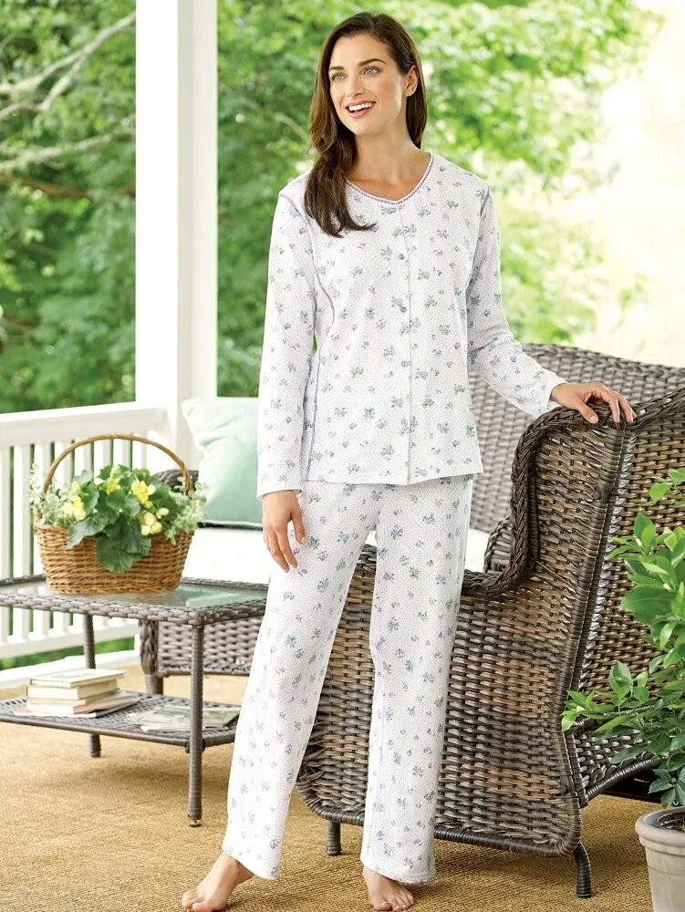 Women's Sweet Violets Cotton Knit Pajama Set