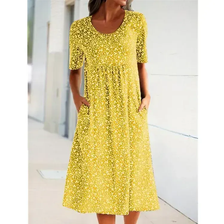Women Floral Pockets Plus Size Midi Dress