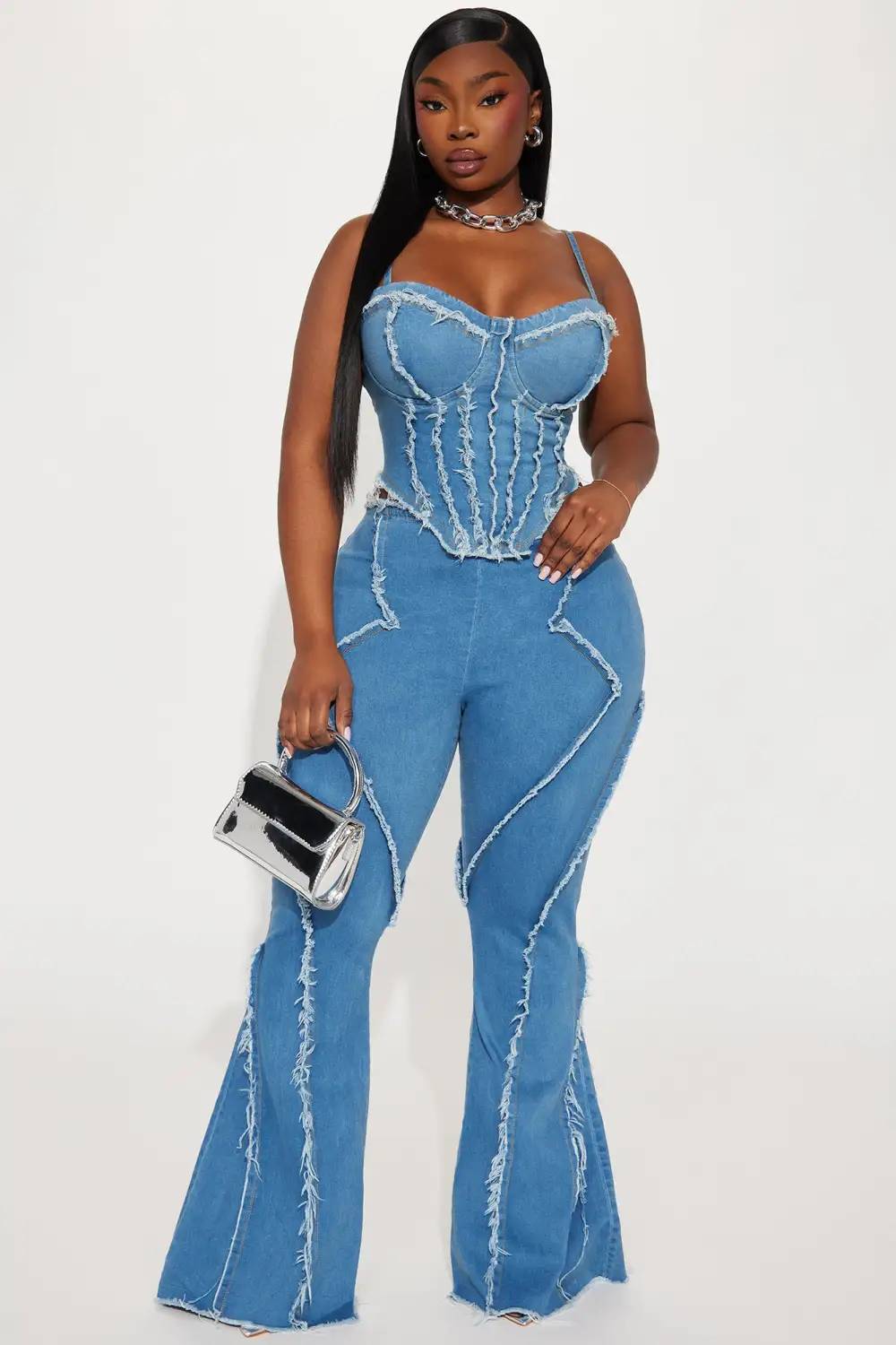 Guilt Trip Distressed Denim Pant Set - Medium Wash