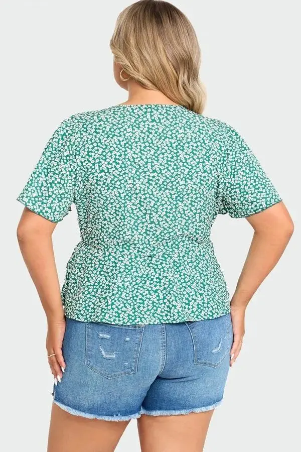 Floral Print Butterfly Sleeve Wrap Knot Side Blouse