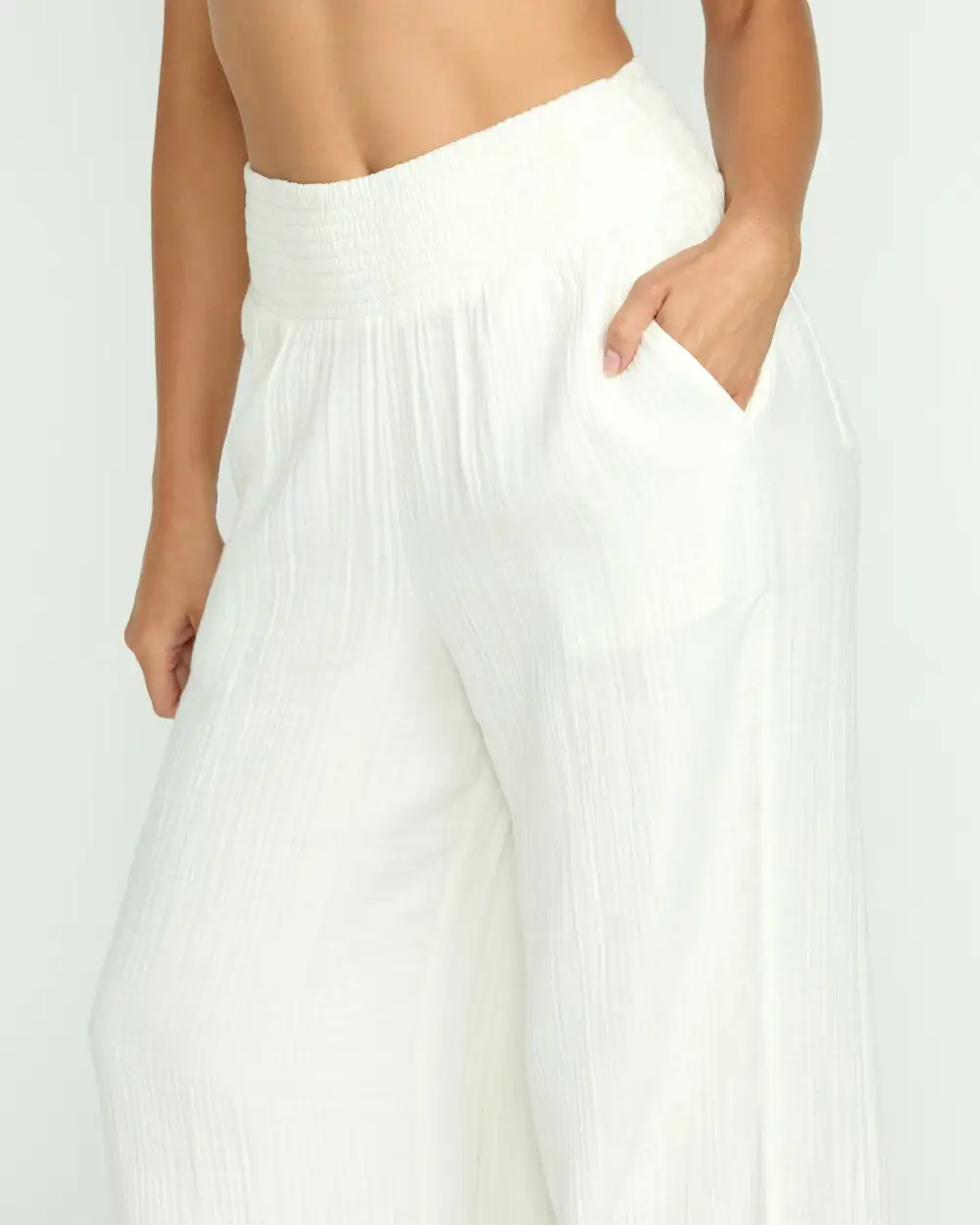 New Waves Gauze Elastic Waist Pants - Salt Crystal