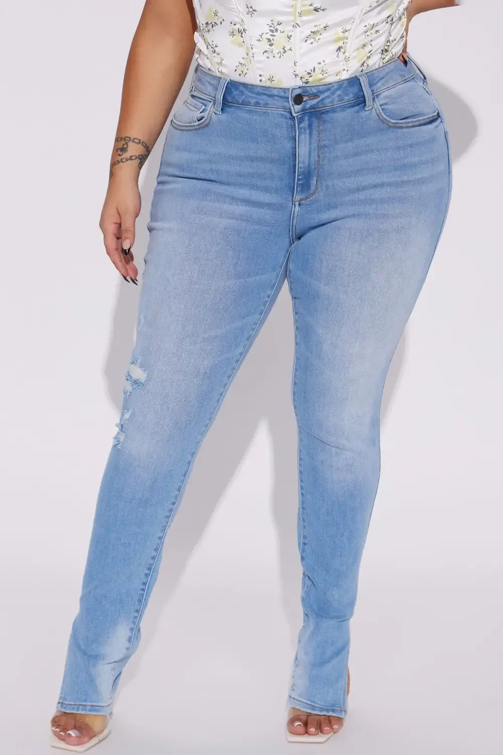 Serendipity Side Slit Soft Stretch Jeans - Light Wash