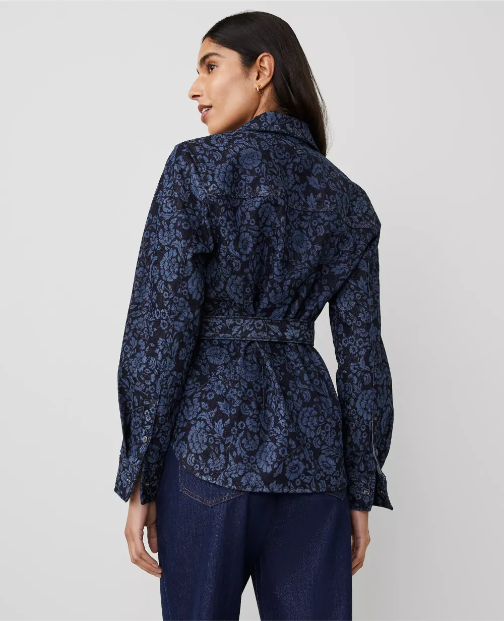 Floral Flared Denim Shirt
