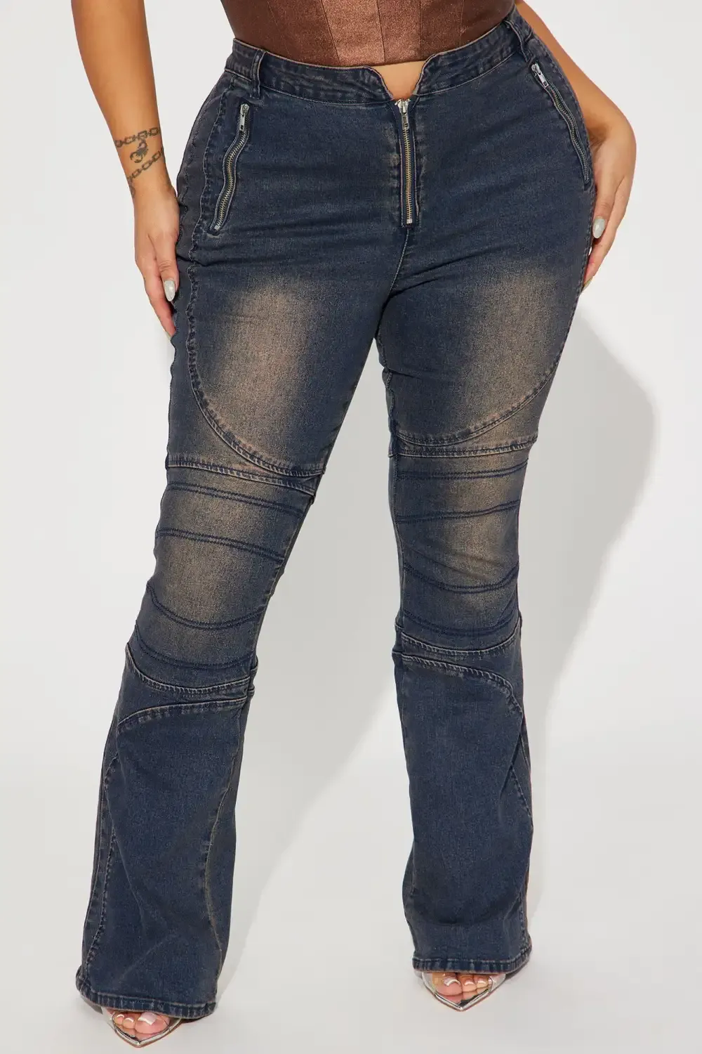 Down To Ride Stretch Moto Flare Jean - Dark Wash