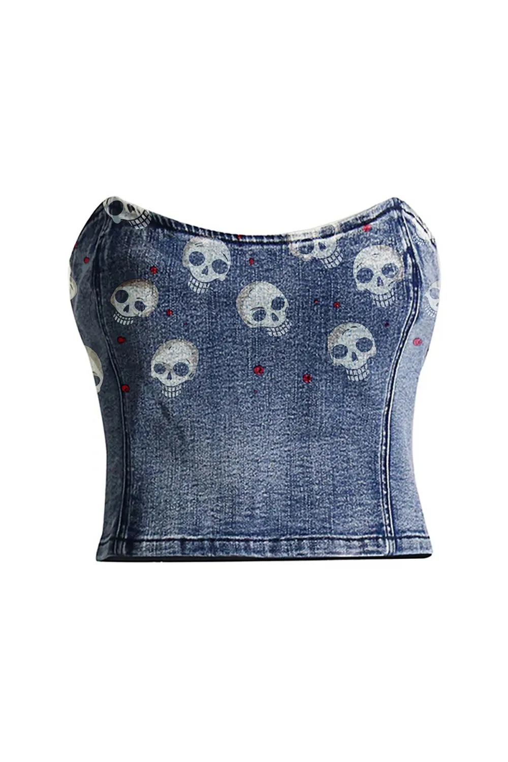 Vintage Style Sweetheart Neck Bustier Slim Fit Cropped Denim Tube Top