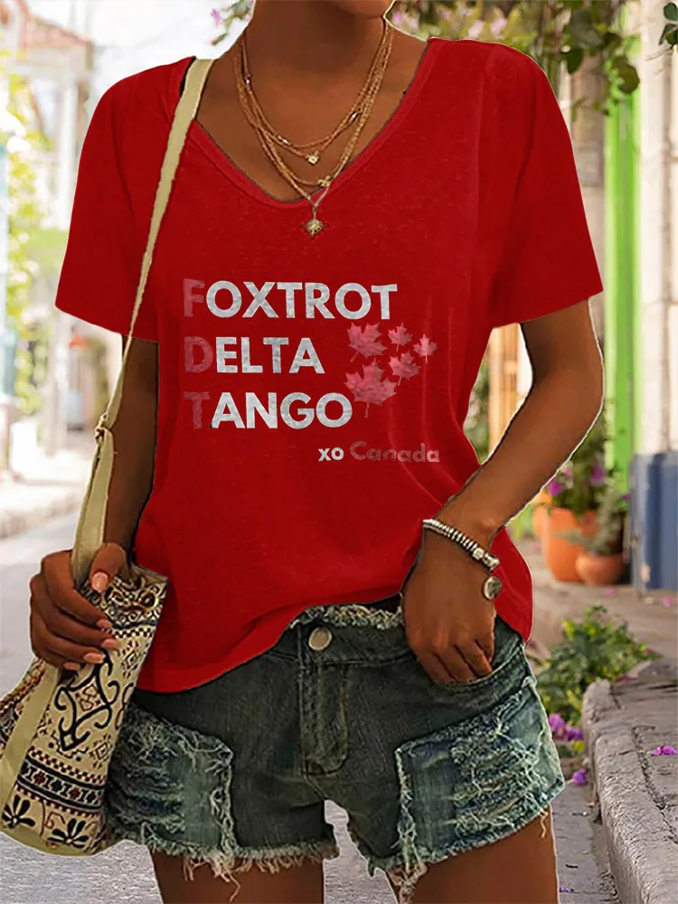Women's Foxtrot Delta Tango Short Sleeves V-Neck Pure Cotton T-Shirt
