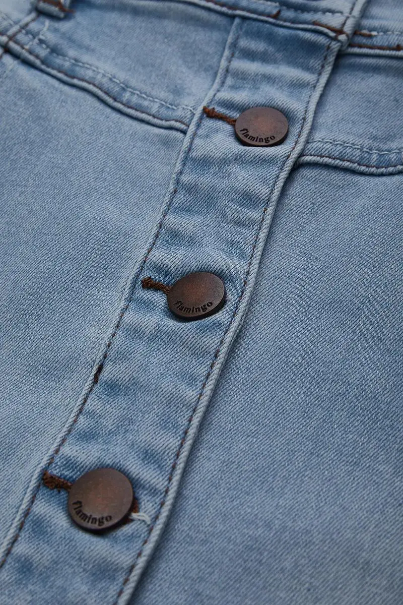 Wash Button Down Stitch Detail Denim Skirt