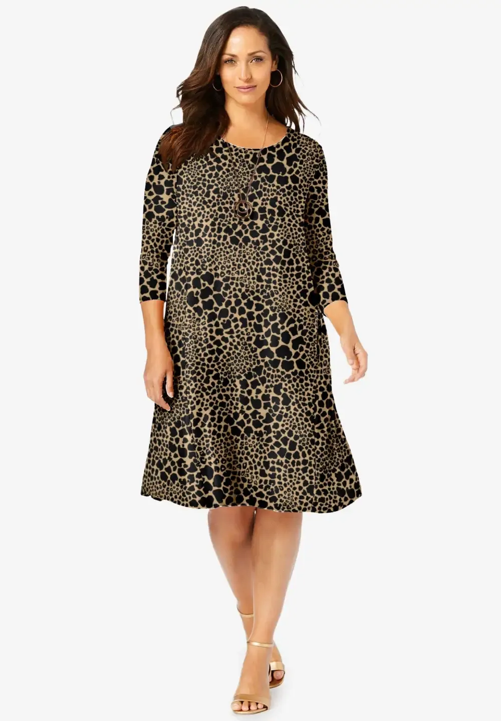 Stretch Knit Three-Quarter Sleeve T-shirt Dress
