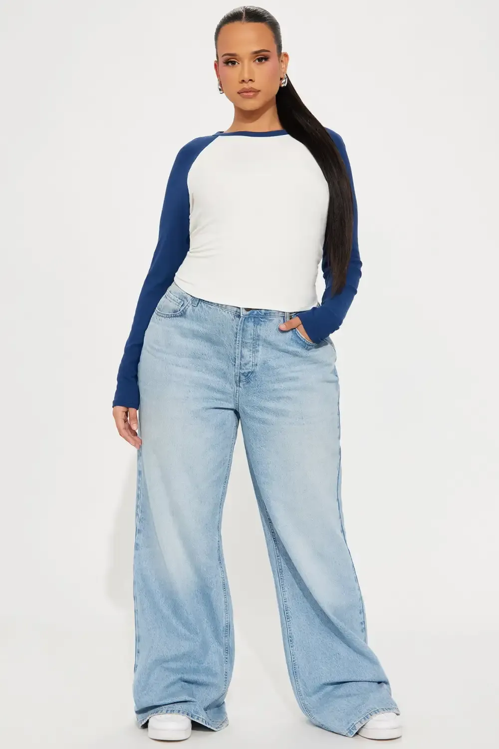 Kendra Raglan Top - Navy/combo