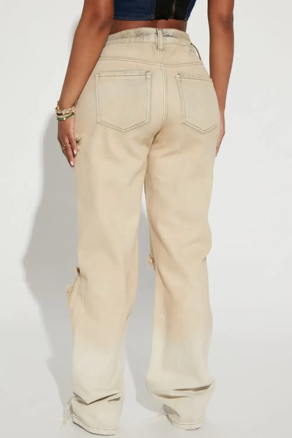 Quite The Catch Crossover Non Stretch Straight Leg Jeans - Beige