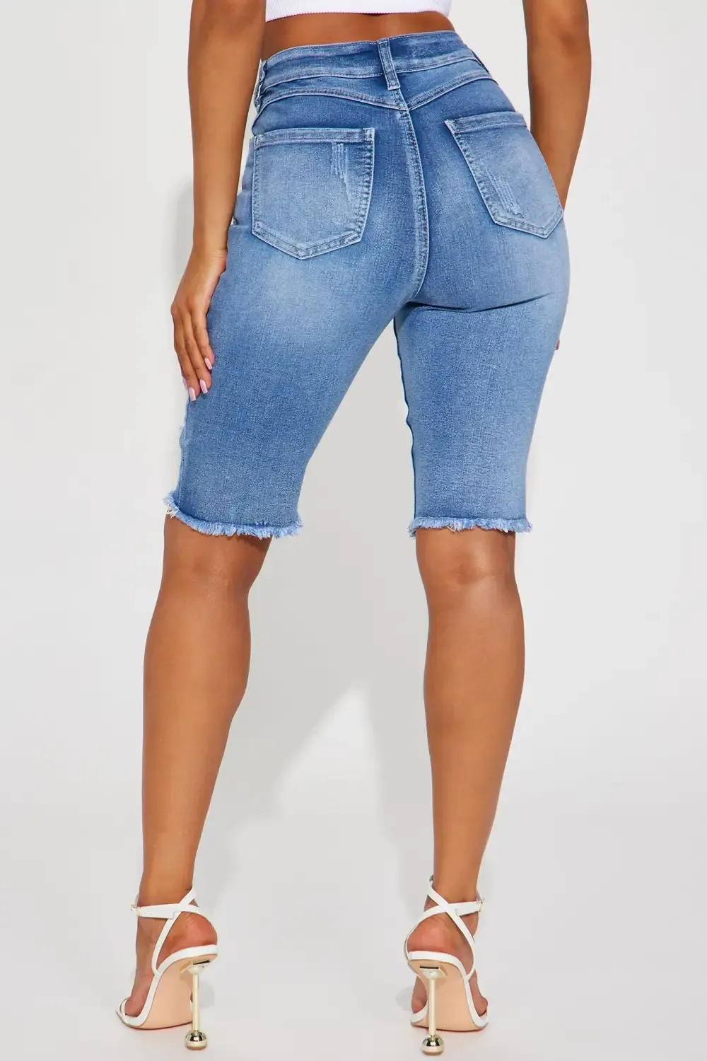 Hot Shot Stretch Denim Bermuda Shorts - Medium Wash