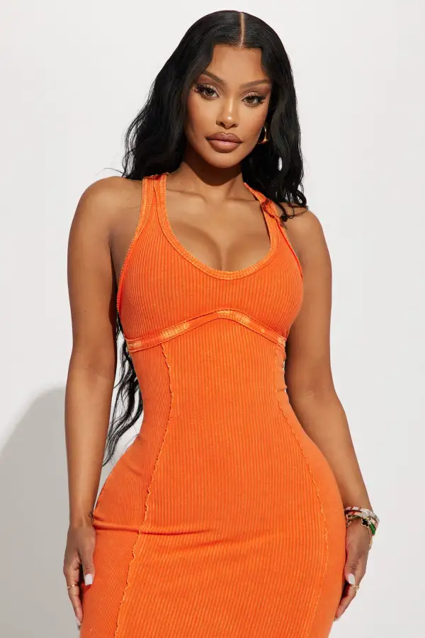 Sun Kiss Mineral Wash Midi Dress - Orange