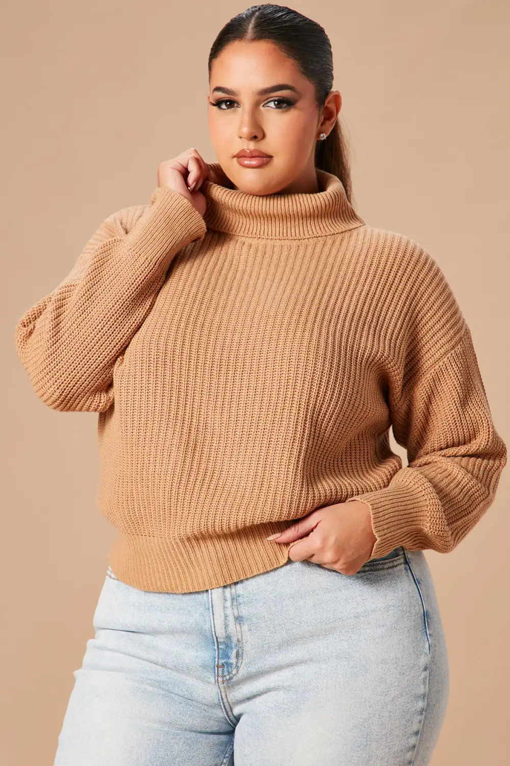 Roll With The Flow Turtleneck Sweater - Camel