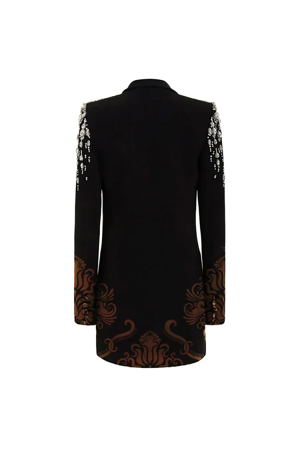 Luxury Lapel Long Sleeve Cinch Waist Double Breasted Crystal Party Blazer