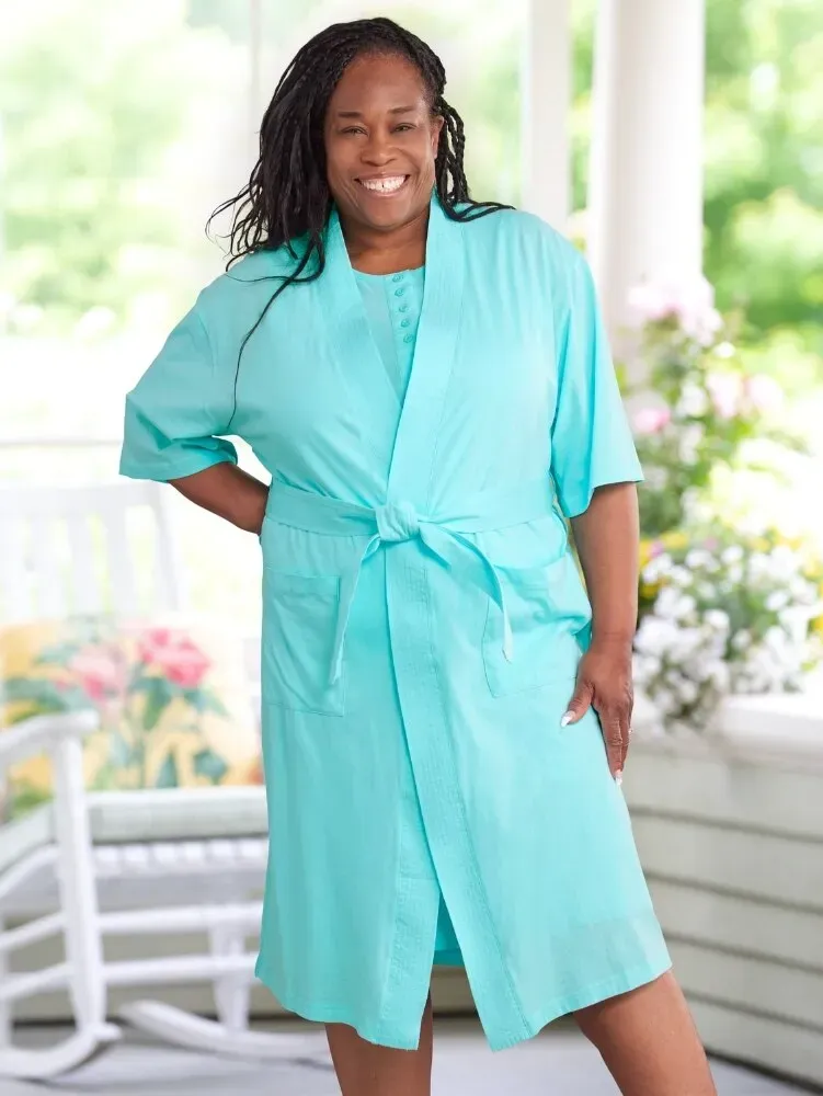 Women's Comfort Knit Solid Color Cotton Wrap Robe