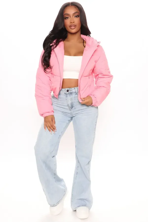 Can't Be Beat Cropped Puffer Jacket - Pink