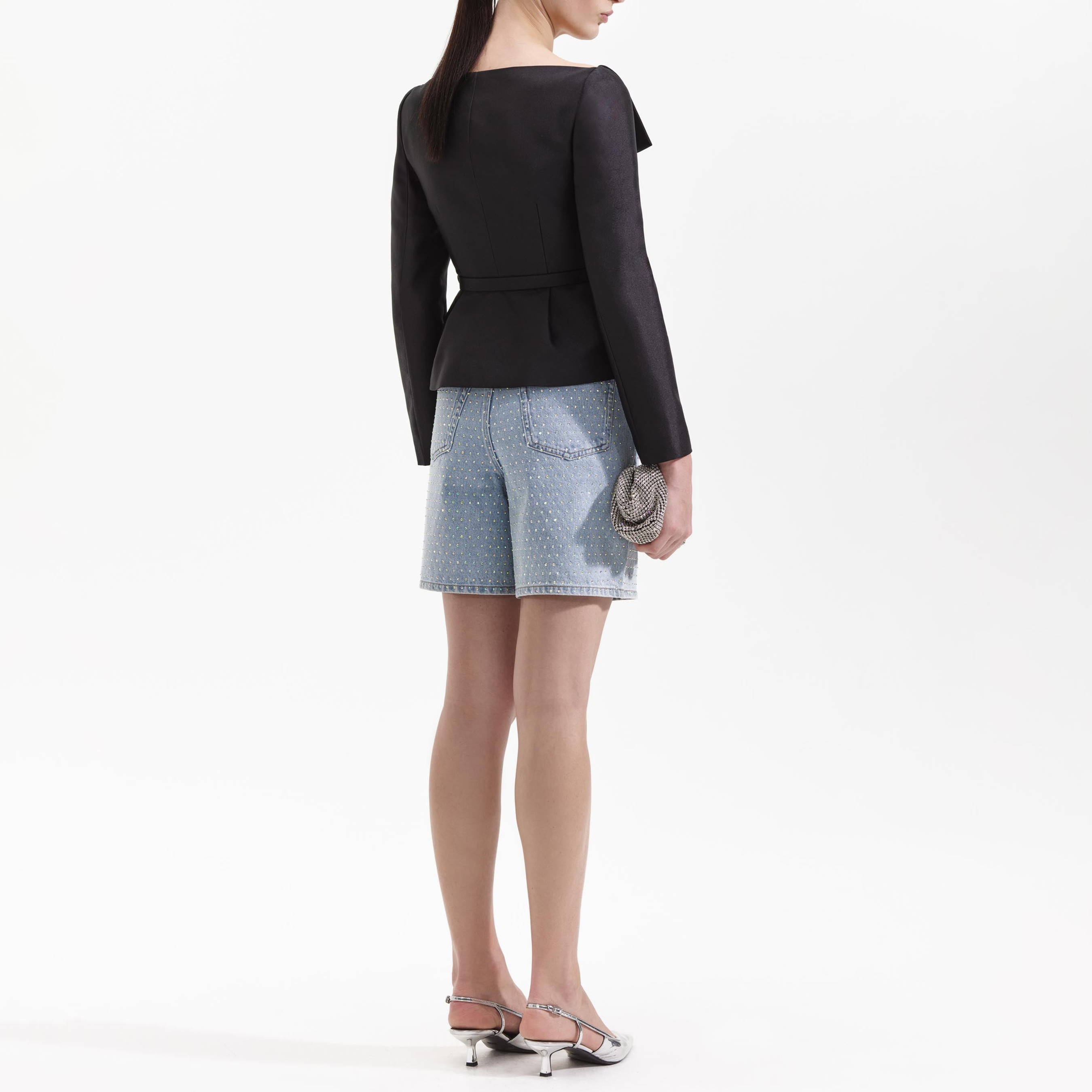 Bow Embroidered Peplum Jacket