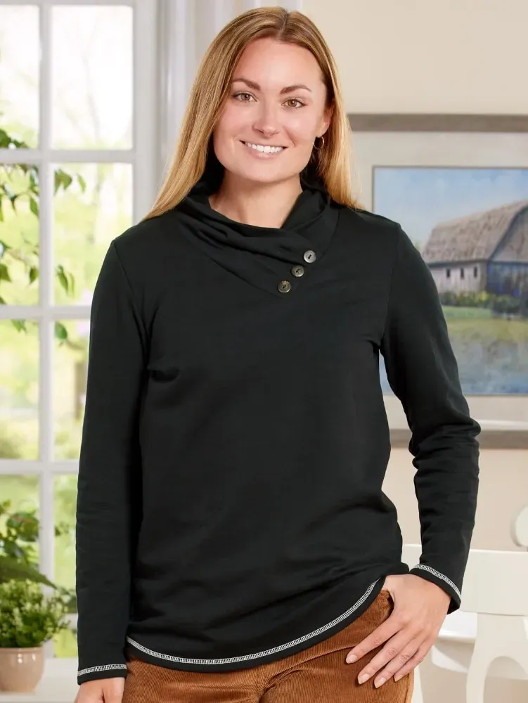 Soft Cotton Terry Cowl-Neck Top