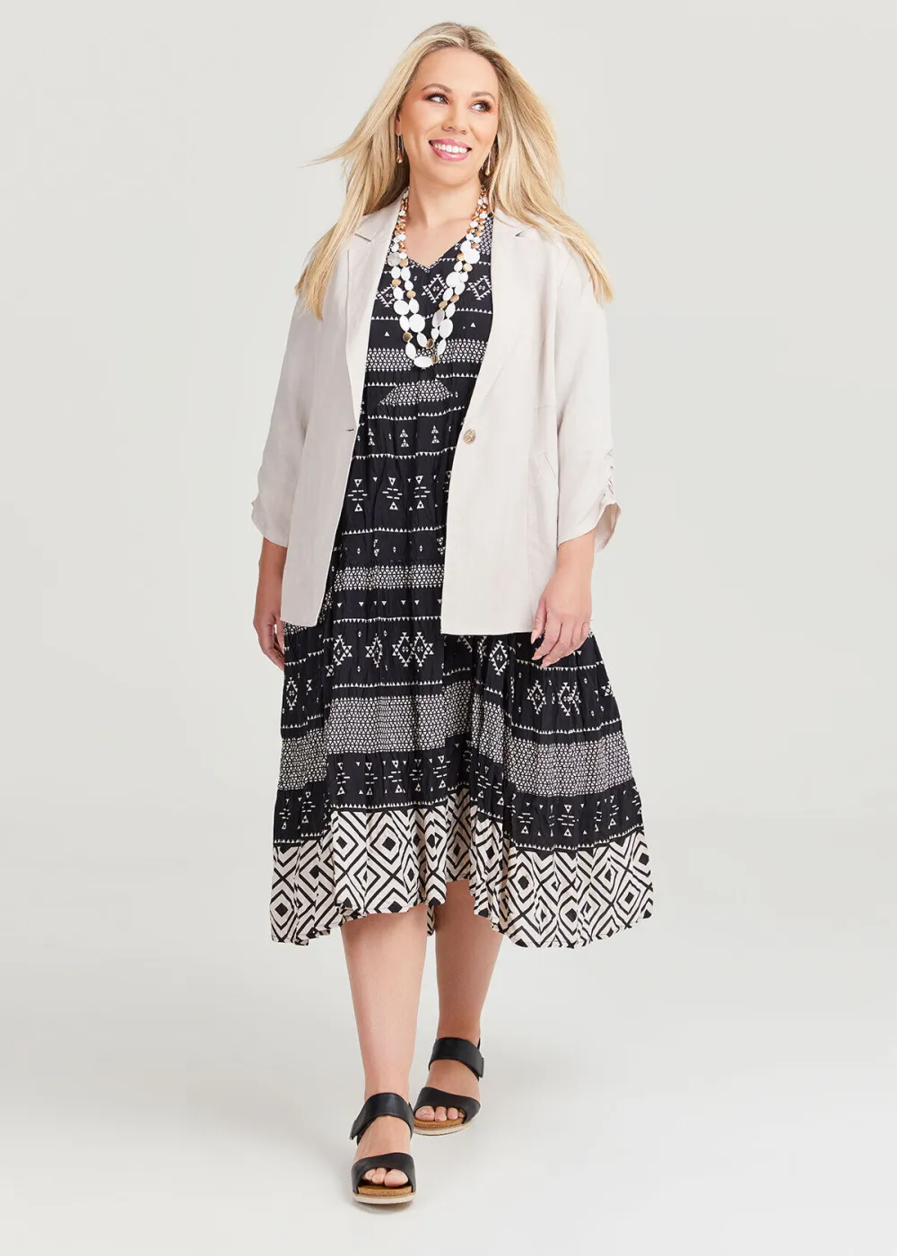 V-neck Natural Tier Maxi Dress