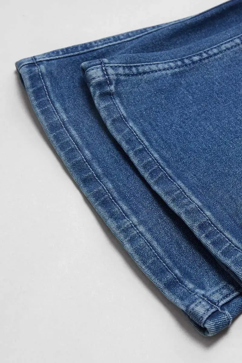 Wash Metal Decor Stitch Detail Mid Rise Bootcut Jeans Without Belt