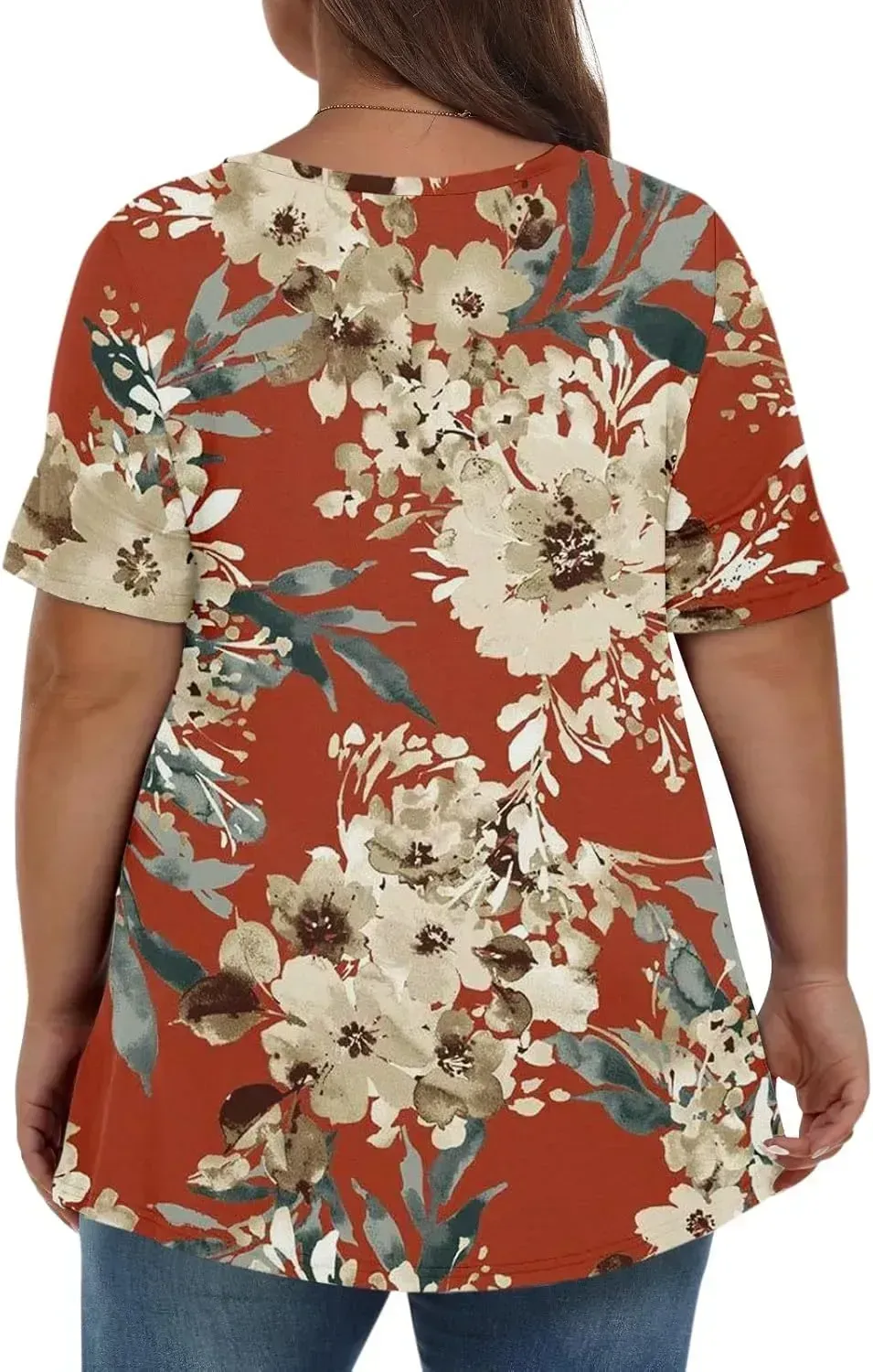 Plus Size Tops for Women Dressy Short Sleeve V Neck Shirts for Women Summer Tops for Women 2024 Floral Print Top