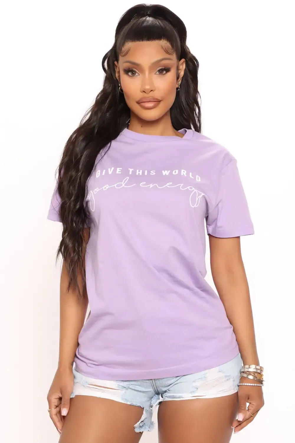 Give This World Good Energy Short Sleeve Tee - Lavender