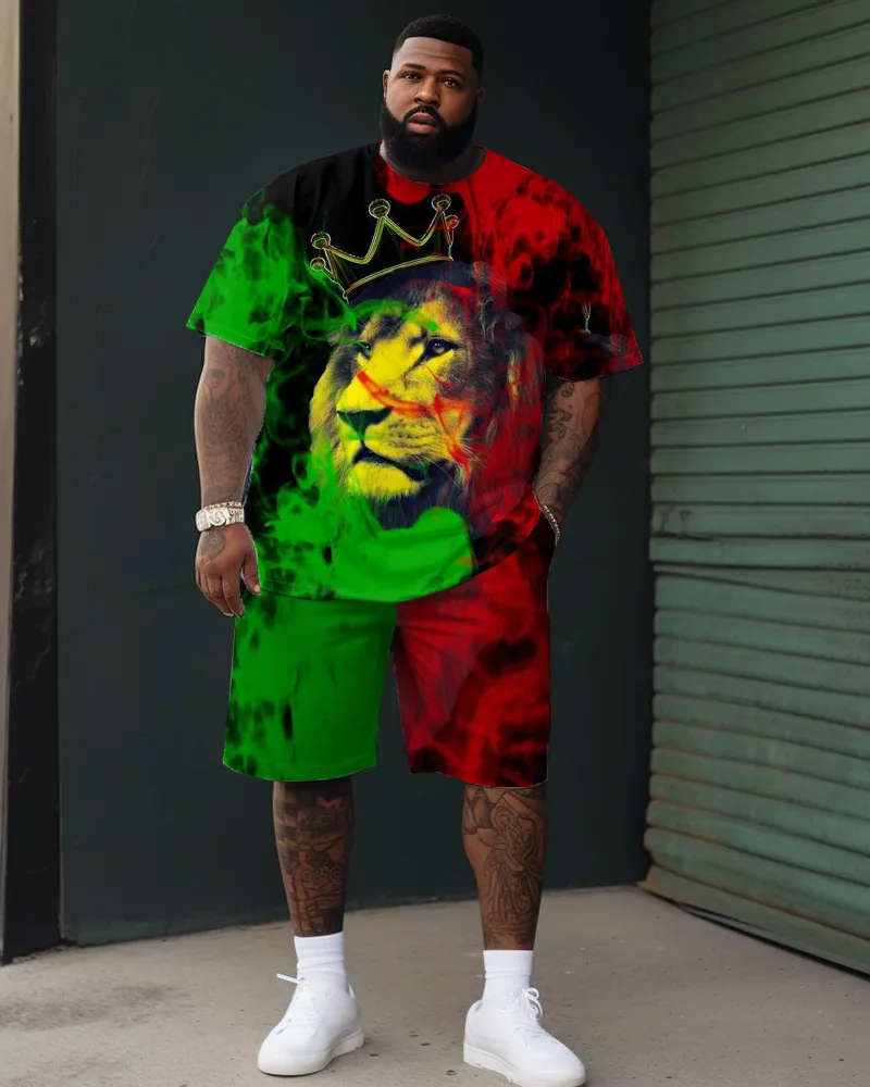 Big Build Men'S Crown Lion Short Sleeve Tee And Shorts Set