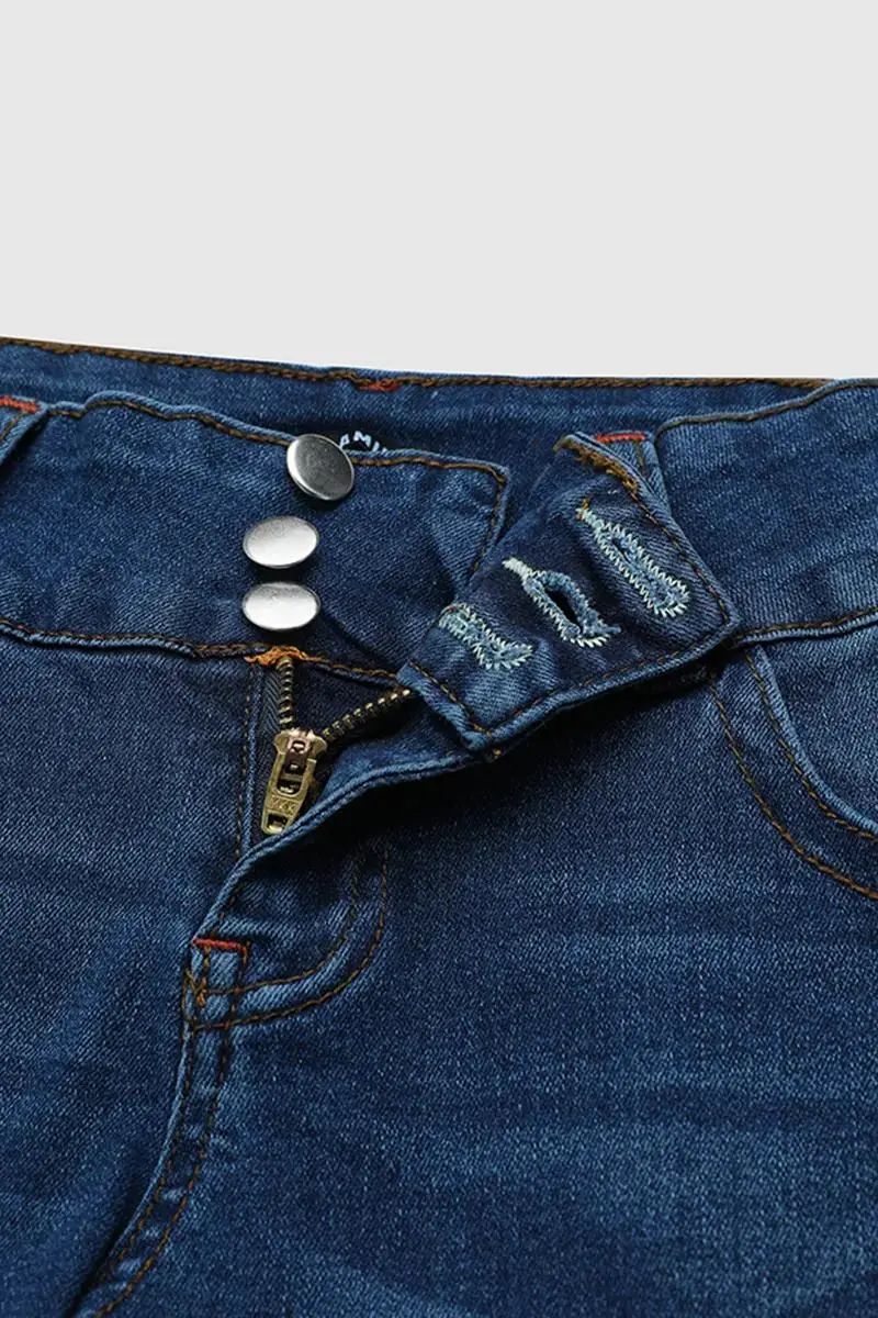 Button Up Flap Pocket Roll Hem Low Rise Denim Bermuda Shorts