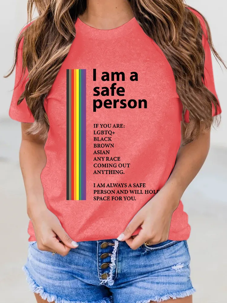 Women'S I Am A Safe Person Round-Neck Short-Sleeved T-Shirt