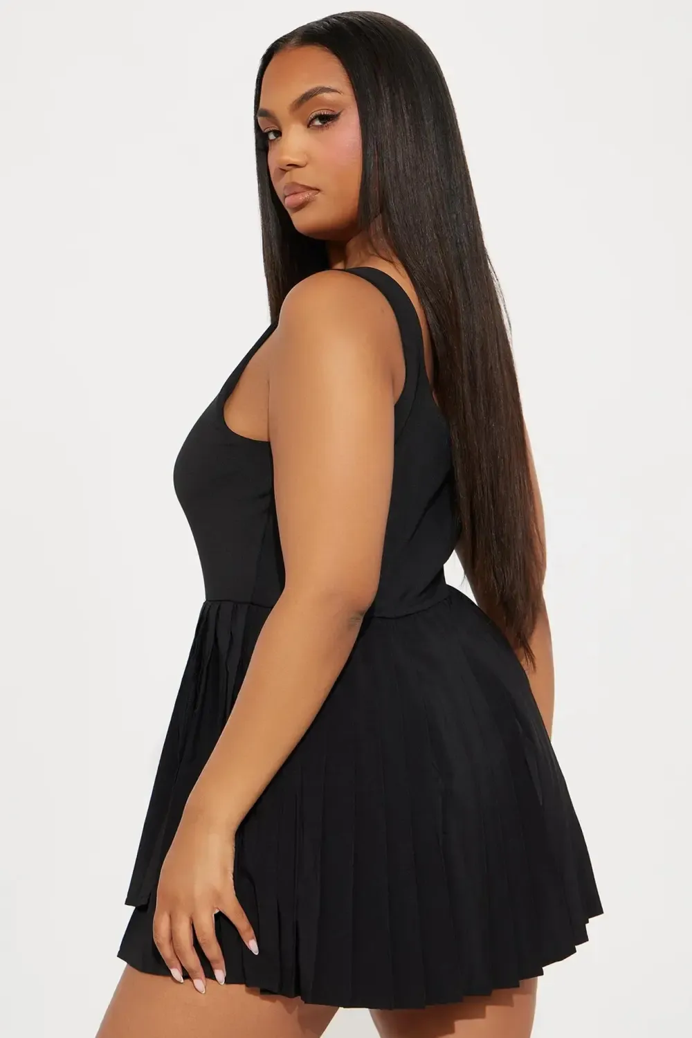 Serve It Tennis Pleated Mini Dress - Black