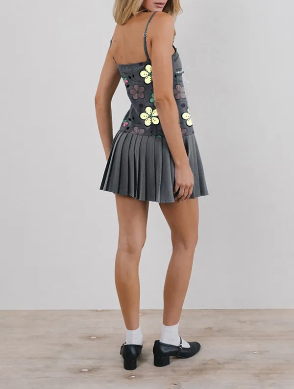 Charcoal With White Ribbon Mini Dress